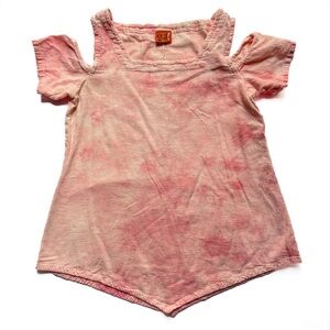 Oh my Gauze! Dana Blouse Pink & White Tie Dye Sz 1 (S/M) Lagenlook Cotton Cutout